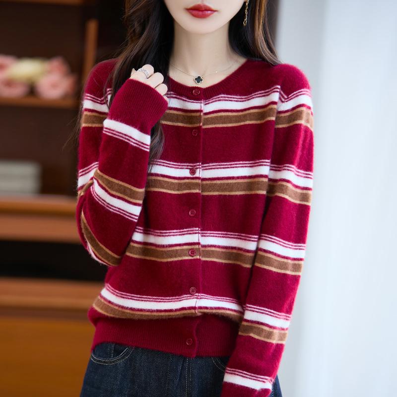 AUTUMN WINTER WOOL CARDIGAN: Women’s Loose Long Sleeve Round Neck Top