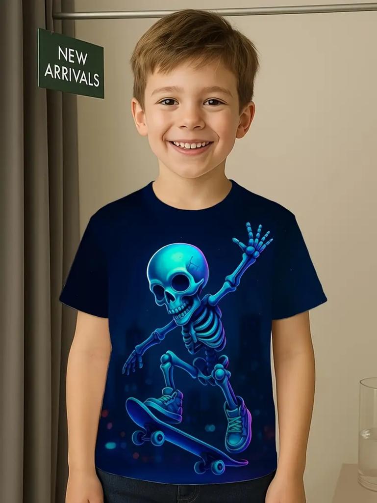Halloween Boy's T-Shirt Pumpkin Pattern Summer Short Sleeves Skull Fashion Print Kids Tops 2-10y Party Gift Children's Clothing