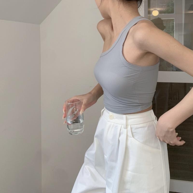 Camisole d'été pour femmes, épaules diagonales, haut polyvalent, nombril ouvert, haut court