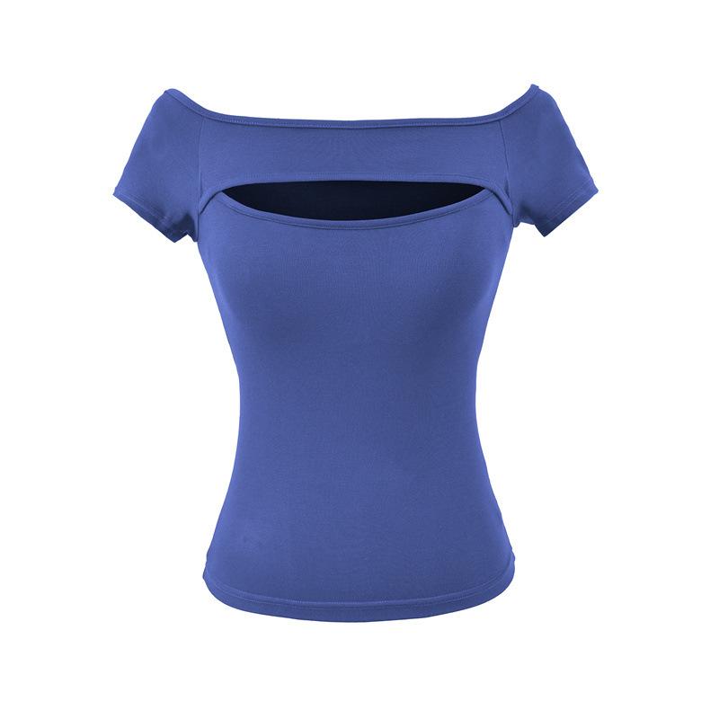 Chic One-Shoulder Hollow Short-Sleeve Women's Slim-Fit T-Shirt
