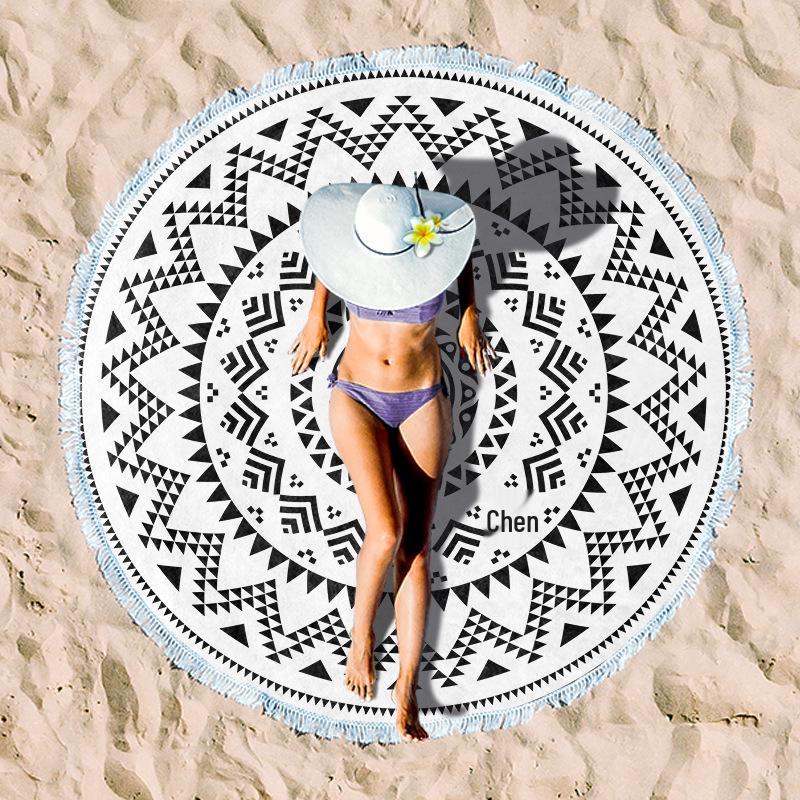 Serviette de Plage Ronde en Fibre Ultra-Fine pour Adultes - Personnalisable, Serviette de Sport et de Bain Absorbante