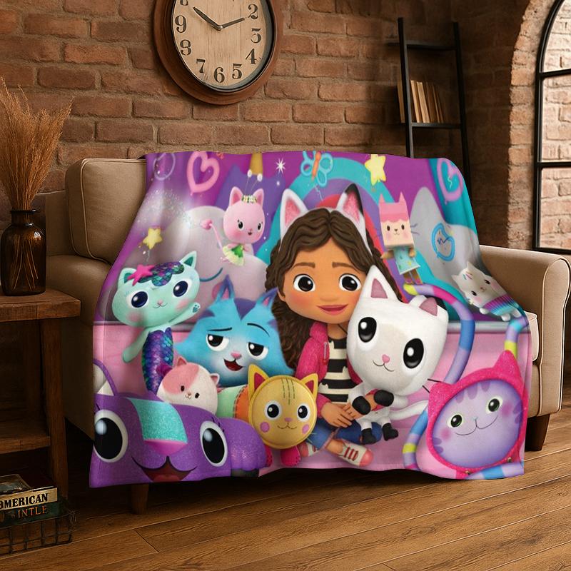 

Cartoon Gabby Dollhouse Girl Flannel Blanket Soft Warm Throw Blanket for Bedroom Living Room Bed Travel Camping Picnic Kid 75x90cm
