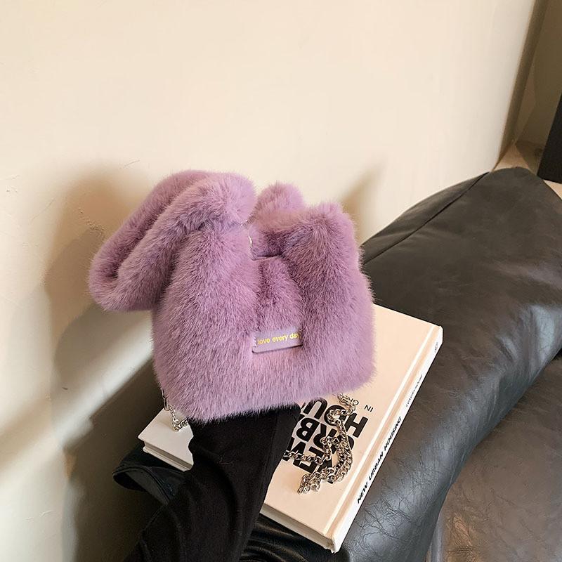 2023 New Small Plush Bag Women Crossbody Chain Shoulder Handbag Soft Furry Bucket Bag фиолетовый