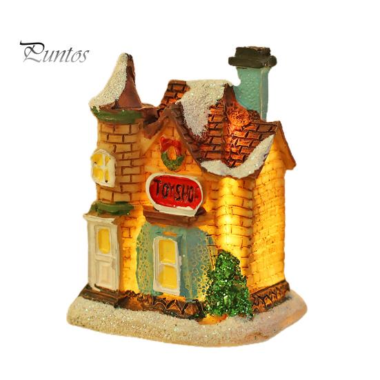 Snøhuspynt europeisk stil tegneseriedesign Festlig lysende mikrolandskap julepyntskjerm med glatt kant