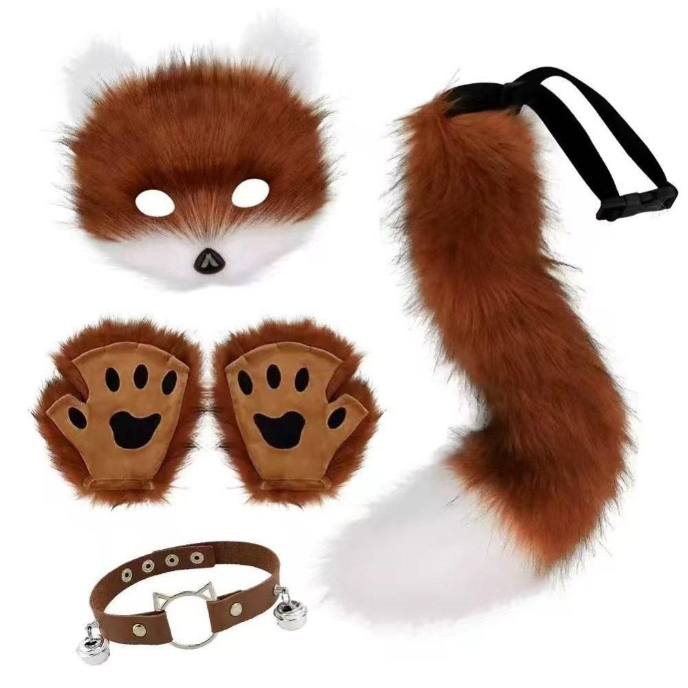 Funny Animal Costume Set Polyester Tail Mask Paw Gloves Full Set Plush Cosplay Mask Masquerade
