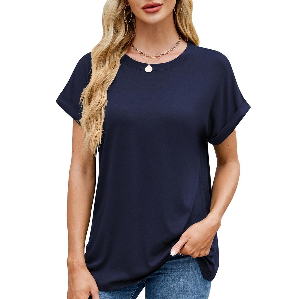 Damen S Einfarbig Rundhals Locker Kurzarm T-Shirt