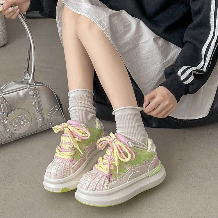 Niche design thick-soled shell head trendy shoes will increase the height of 7cm within 2025 casual shoes versatile breathable board shoes little