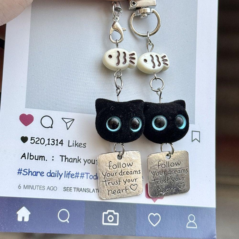 Cellphone Lanyard Black Cat Pendant Keyring Key Chain Mobile Phone Chain Schoolbag