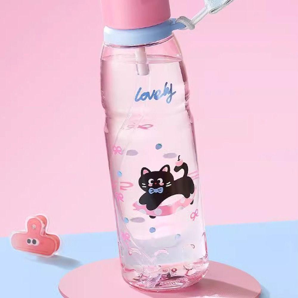 Lightweight Cartoon Portable Water Bottle Plastic Cute Straw Cup Large Capacity Sports Fitness Cup Home School Decor