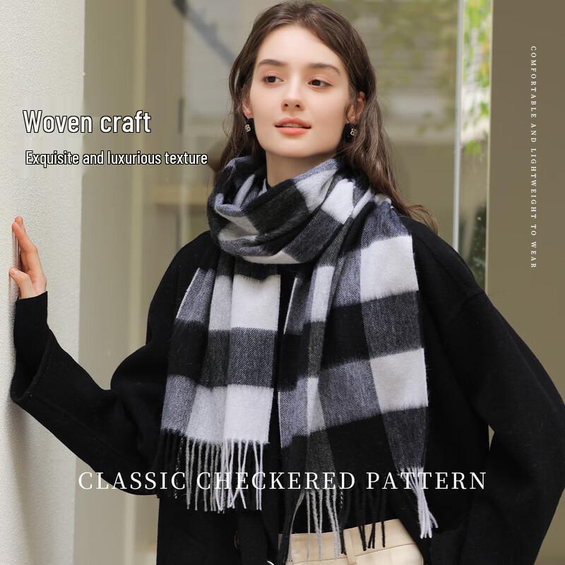 100% Merino Wool Plaid Scarf