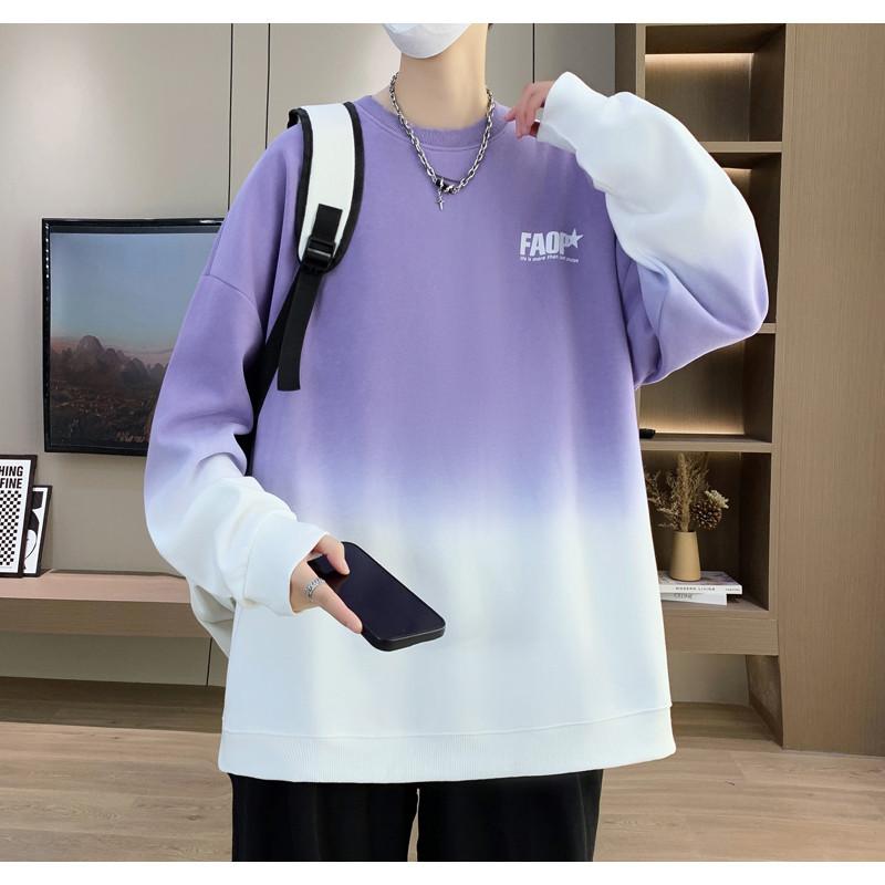Men's Loose Gradient Color Round Neck Top for Men's Teenagers' Trendy Cool T-shirt Middle School Students' Fashionable Sports Jacket