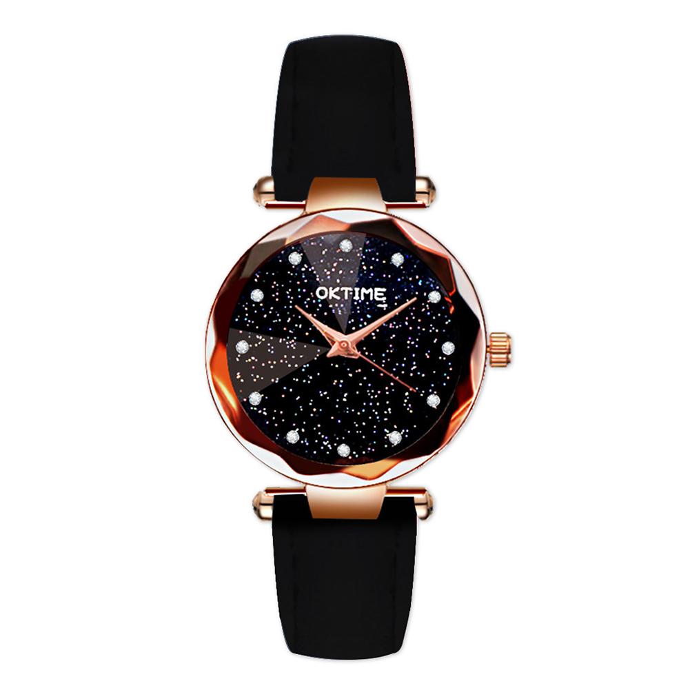 Women Fashion Retro Belt Quartz Movement Wristwatch Starry Sky Dial Watch