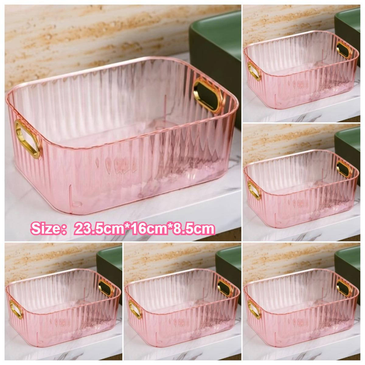 

6PCS Plastic Desk Organizers with Handle Art Decor Storage Boxes for Cosmetics Bedroom Essentials/ Office Supplies Shelf Baskets
