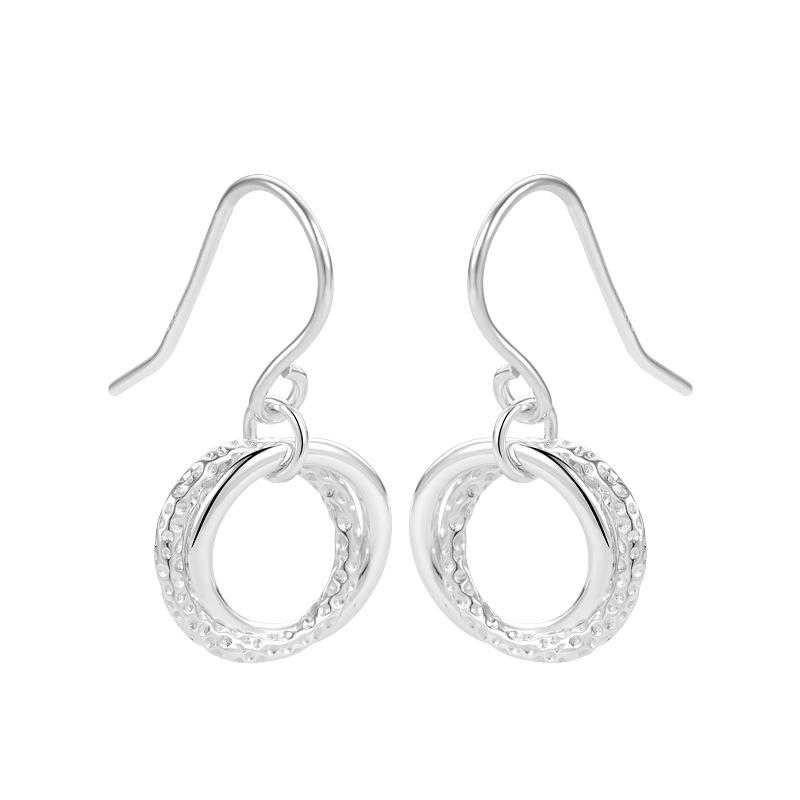 Boucles d'oreilles Anneaux Entrelacés en Argent S925, Mode Géométrique pour Femmes, Crochets Pendants Simples en Argent