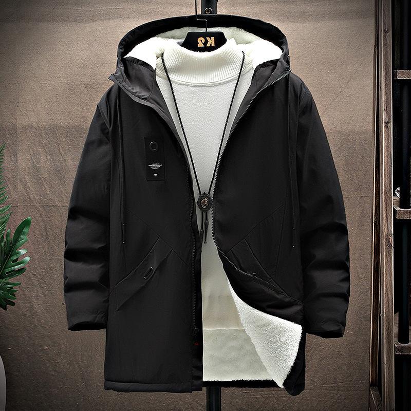 Tendência da moda outono e inverno cor sólida plus fleece trench coat masculino casual solto grosso quente tamanho grande casaco