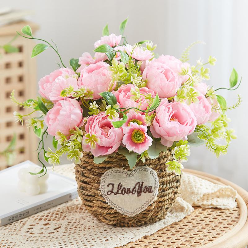 Silk Sunflower Floral Arrangement: Artificial Potted Bouquet for Living Room and Dining Table Decoration.