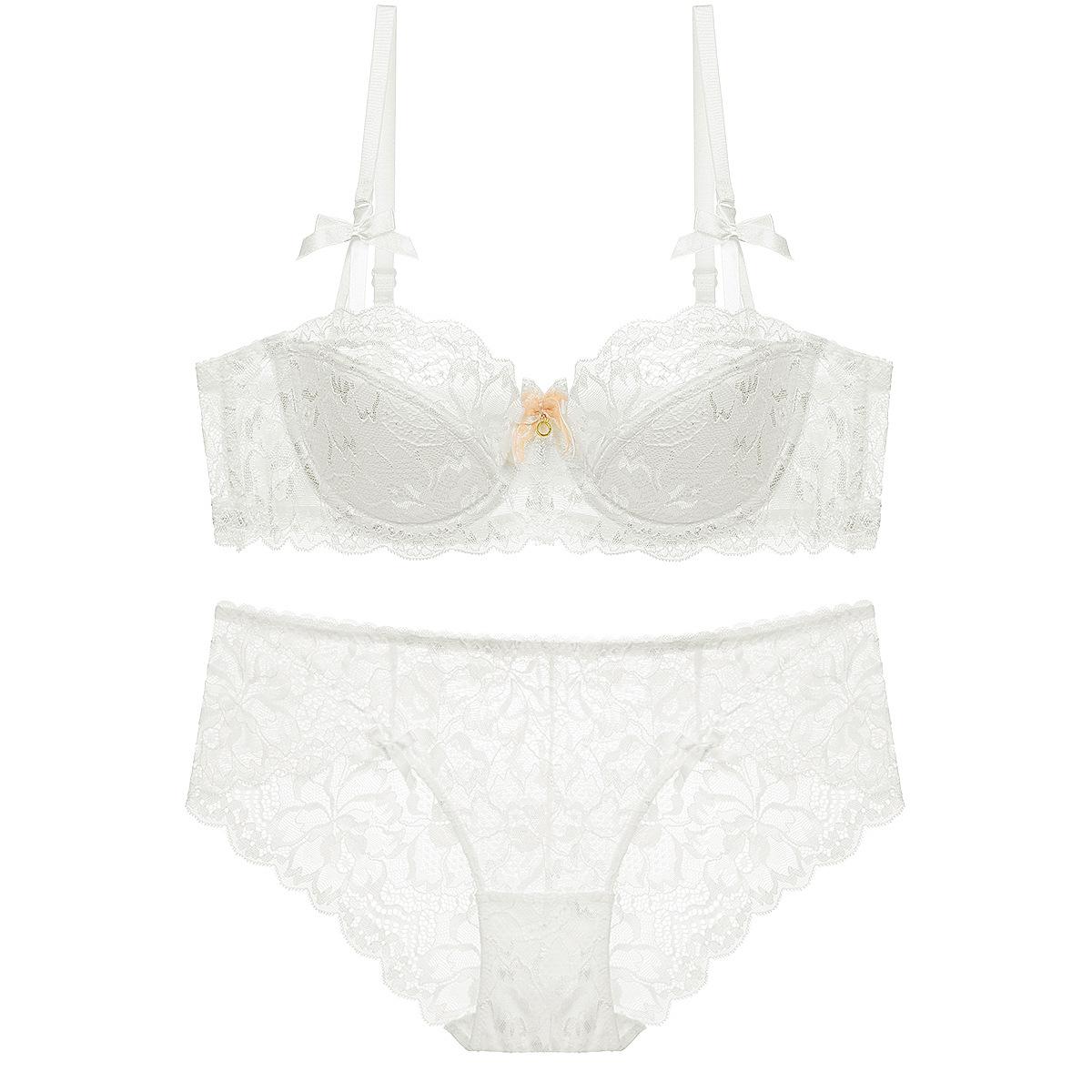 

Французское женское сексуальное тонкое хлопковое дышащее кружевное нижнее белье, бюстгальтер большого размера для большой груди, маленький, предотвращающий провисание 70A белый