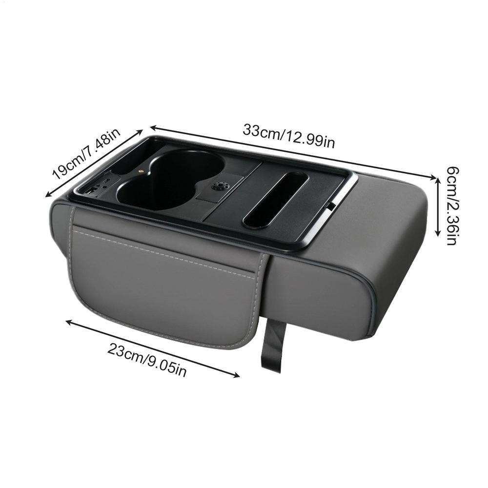 Car Armrest Box Heightening Cushion With Cup Holder Tissue Box Side Storage Pocket universal Auto Interior  Accessories