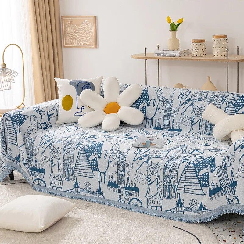 Sofatuch, vollständige Abdeckung, Stoff, Inse-Stil, nordisches Sofakissen, Campingdecke, Bezug, alle Jahreszeiten, universeller Sofabezug