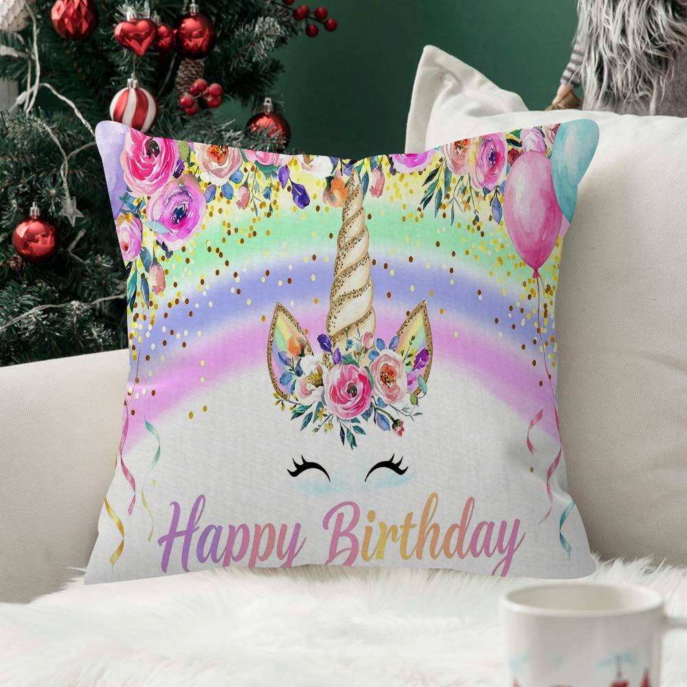 Unicorn Birthday Decor Rainbow Comfortable Pillow anime Case for cute Sofa Living Room Home office Decor Protective Covers