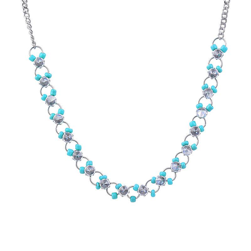 Titanium Titanium Steel Blue Rice Beadsloga Clavicle Chain