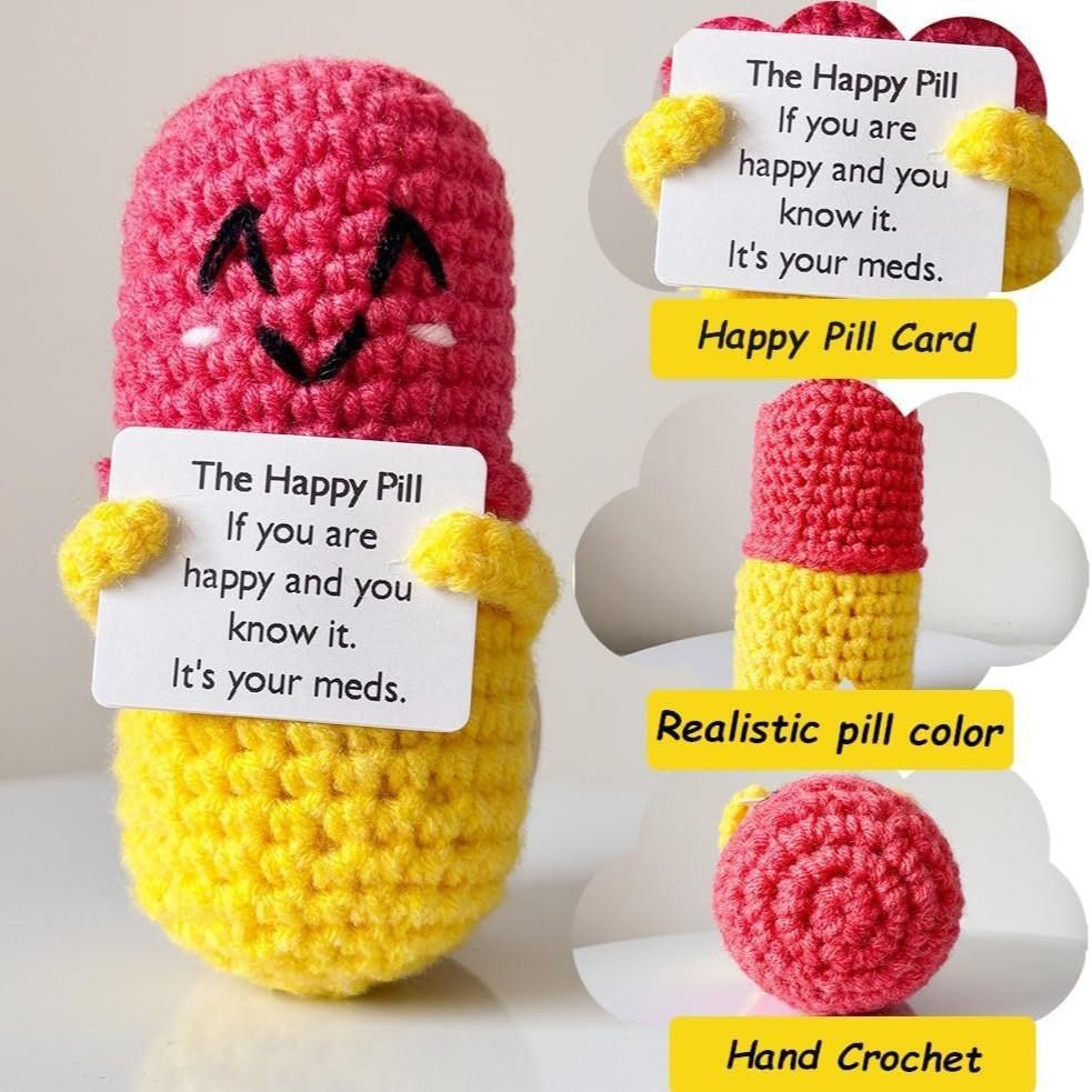 Crochet Emotional Support Chill Pill Caring Gifts Desktop Ornament Handmade Knitted Emergency Pills With Card Home Room Decor