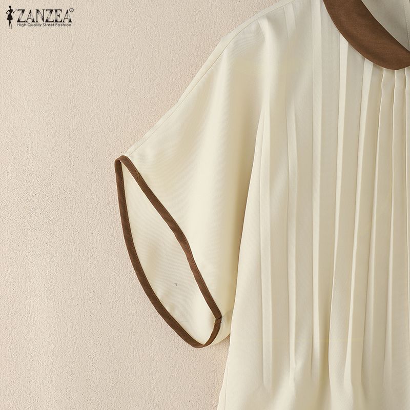 ZANZEA Damska codzienna bluzka z okrągłym dekoltem, luźna, letnia, z rękawem do połowy