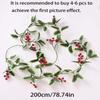 Red Berries Christmas Garland 2M Artificial Greenery Garland  Holiday Fireplace Mantel Table Decor