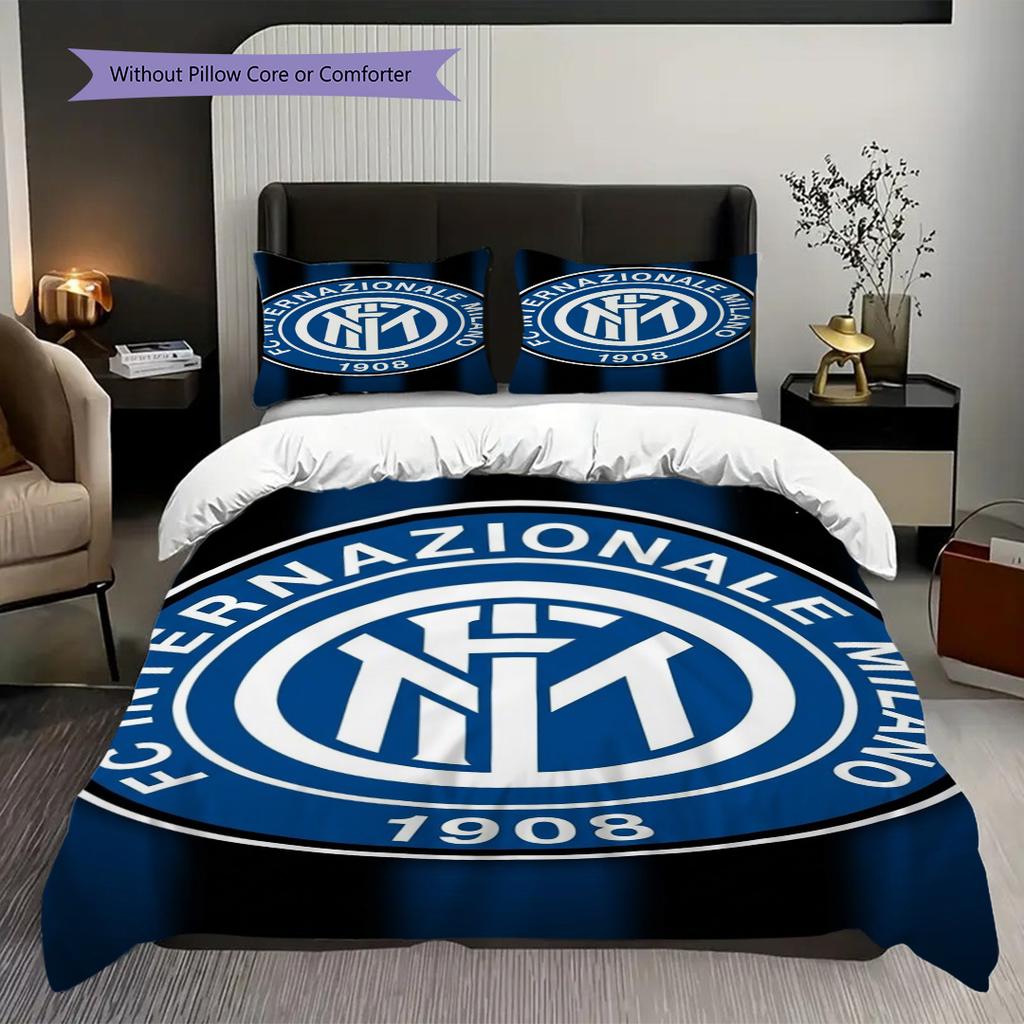 Inter Milan Football Emblem Three-piece set (1 * duvet cover + 2 * pillowcase, without core) Bedding set Christmas birthday gift Soft and comfortable