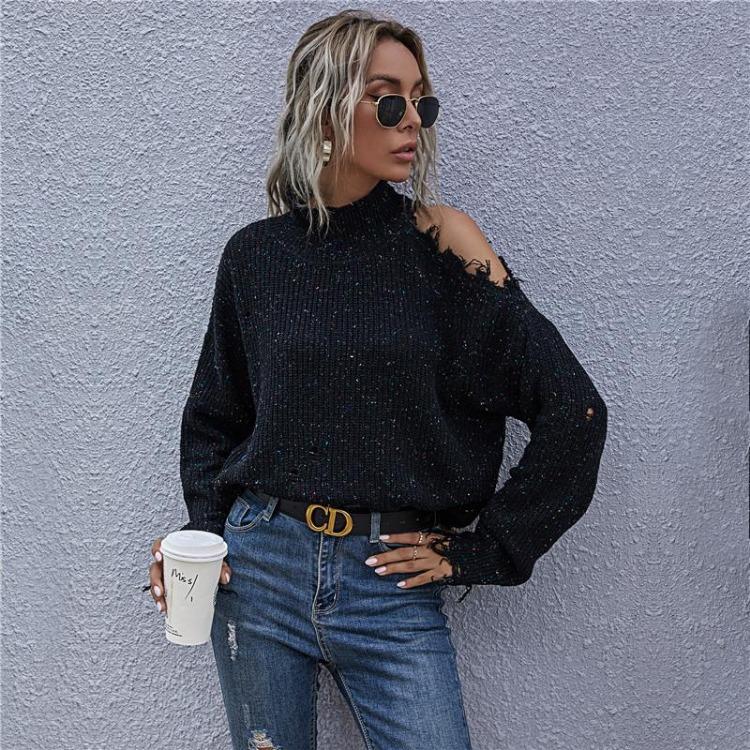 

Свободный вязаный свитер с высоким воротником женский однотонный пуловер с длинным рукавом на все случаи жизни весна-осень S-L L