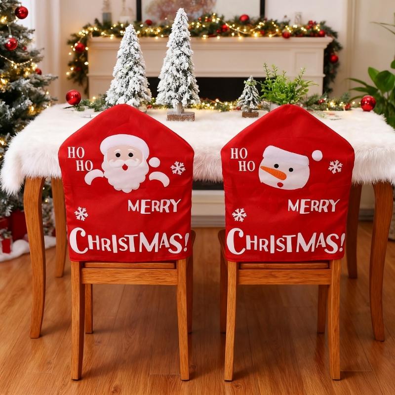 Santa Figure Fabric Chair Cover Smooth Universals Size for Dining Living Room Christmas Decoration