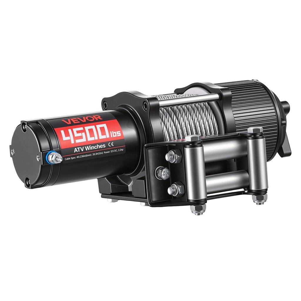 2041 kg Electric Winch, 12V DC ATV/UTV Winch with 6 mm x 12 m Steel Wire Rope, Wireless & Wired Remote Control, IP54 Waterproof, Roller Fairlead Mount