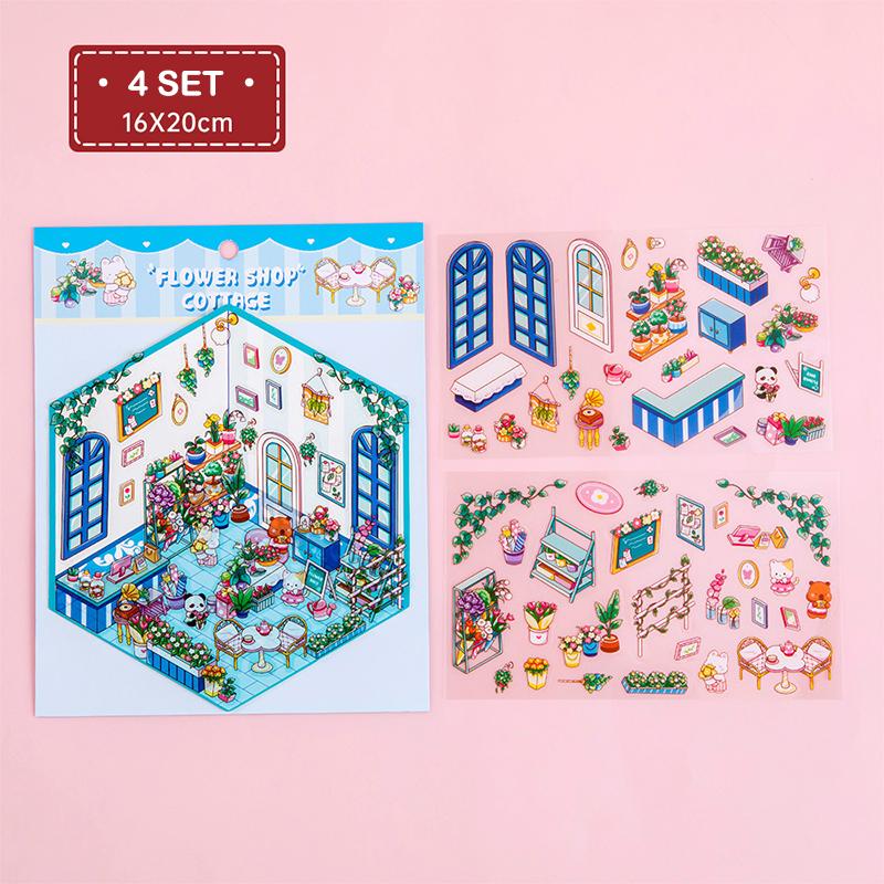 

4 Набора Мультяшные Кавайные Миниатюрные Сцены Визуальные Наклейки для Складывания Миниатюрные 3D Наклейки со Сценами Пейзажей Наклейки для Рукоделия
