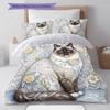 Flower Cat Crow Pattern Bedding,Quilt Set Quilt Cover Pillowcase Home Birthday Gift (1 * Duvet Cover + 2 * Pillowcase, Without Core)