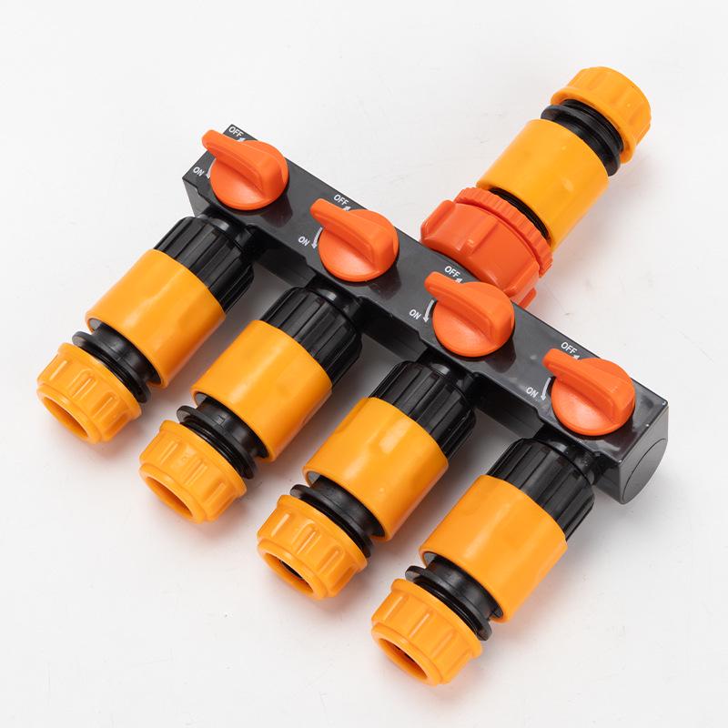 Garden Hose 4-Way Water Splitter with Switch Valve Connector