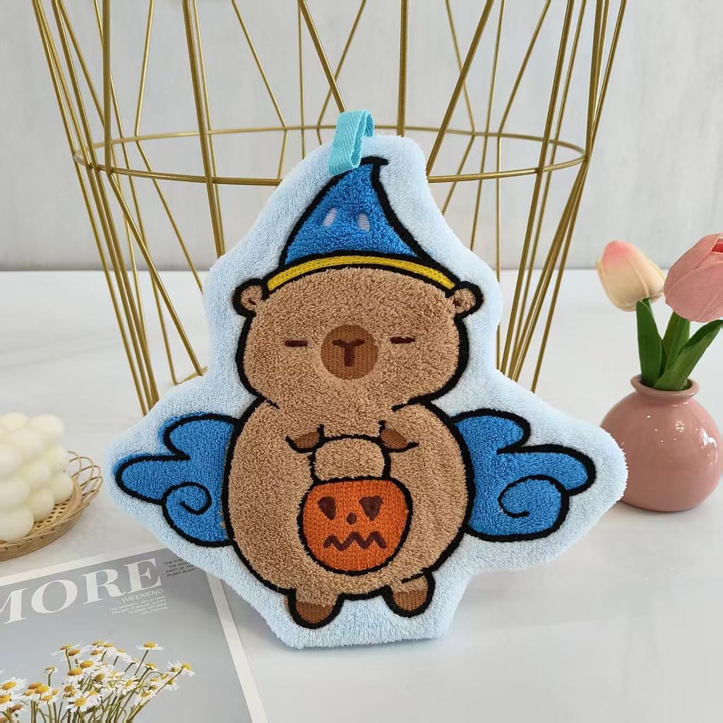 New Halloween Kapibara Hand Towel Hanging Type Home Kitchen Bathroom Coral Fleece Soft Water Absorption Quick Drying