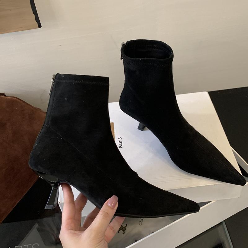 Móda SUOJIALUN Zimní Nová Značka Dámské Kotníkové Boty Módní Špičaté Dámské Elegantní Chelsea Boty Boty Tenký Vysoký Podpatek Společenské Lodičky