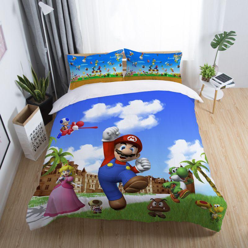 Nintendo Super 3pc Mario Cartoon Odyssey Single Panel Duvet Cover Set Bedding