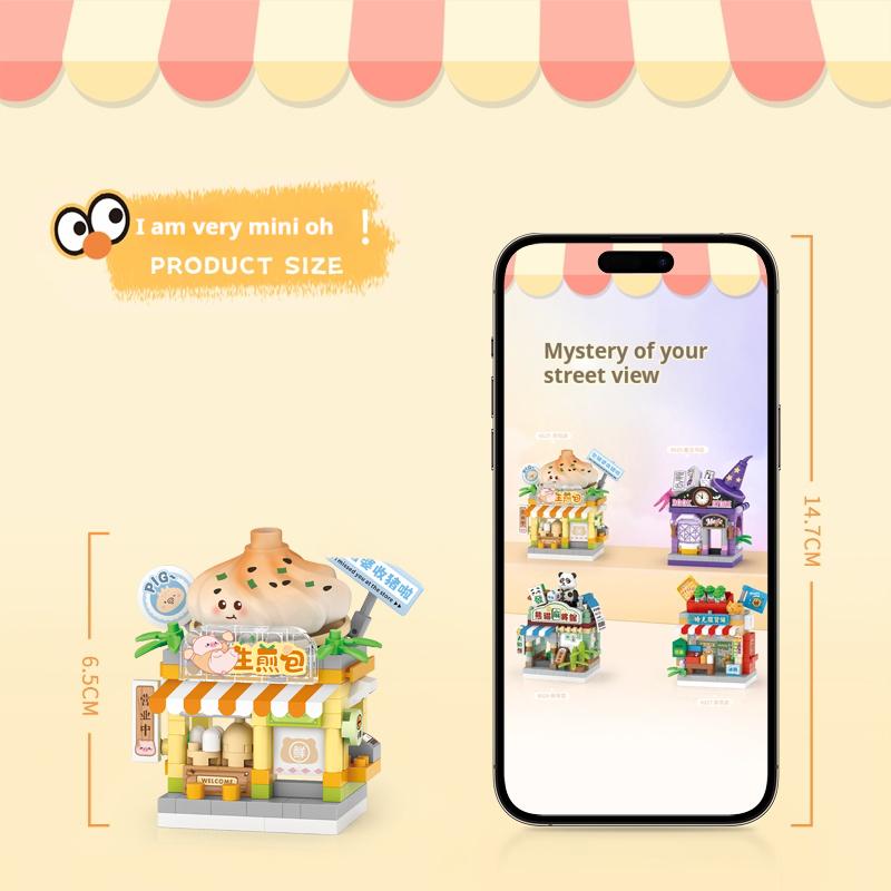 Street Series Panda Mahjong Hall Grocery Store Micro Particle House Model Assembly Building Block Toy Children's Toy Gift