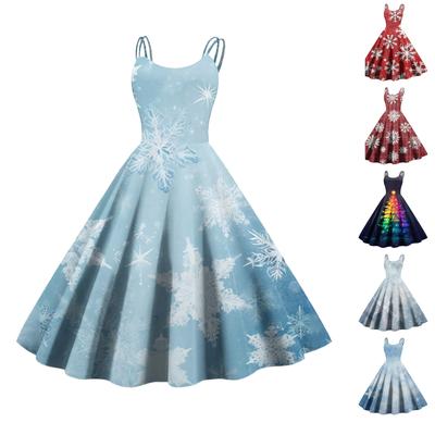 Women's Fashion Christmas Printed Sexy Strapless Gothic Cocktail Dress Punk, Vintage Dress.