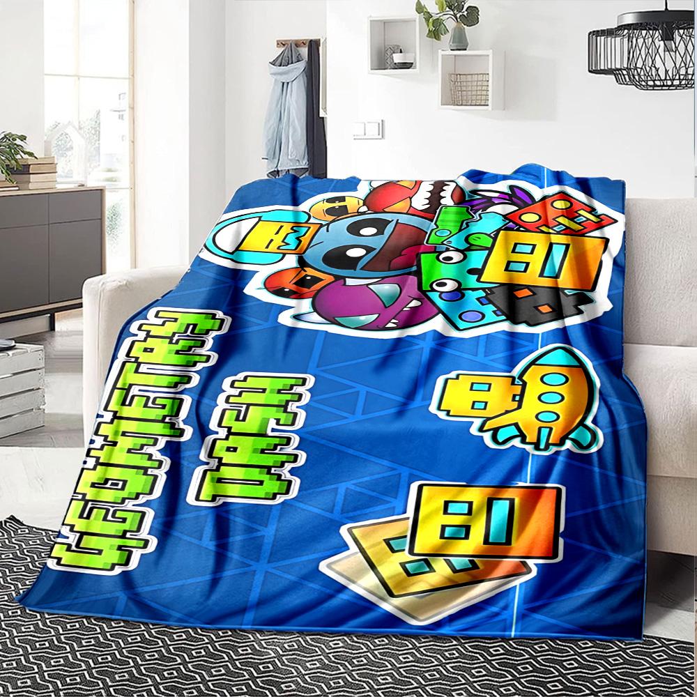1pc Geometry Dash Adventure flannel Blanket for Super Soft Cute Comfort Blanket for Travel Bedding Couch Sofa Blanket Y73027