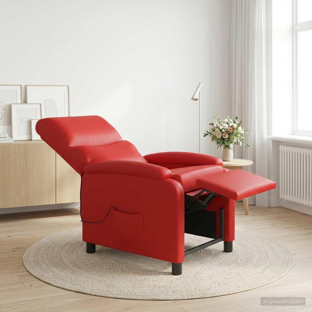 Massage Recliner Chair Red Faux Leather