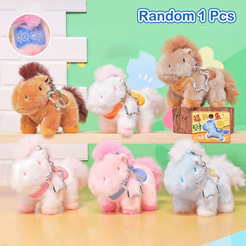 

Creative Cartoon Horse Pendant Keychain Plush Toy Kawaii Animal Simulation Stuffed Doll Backpack Accessory Children Gifts