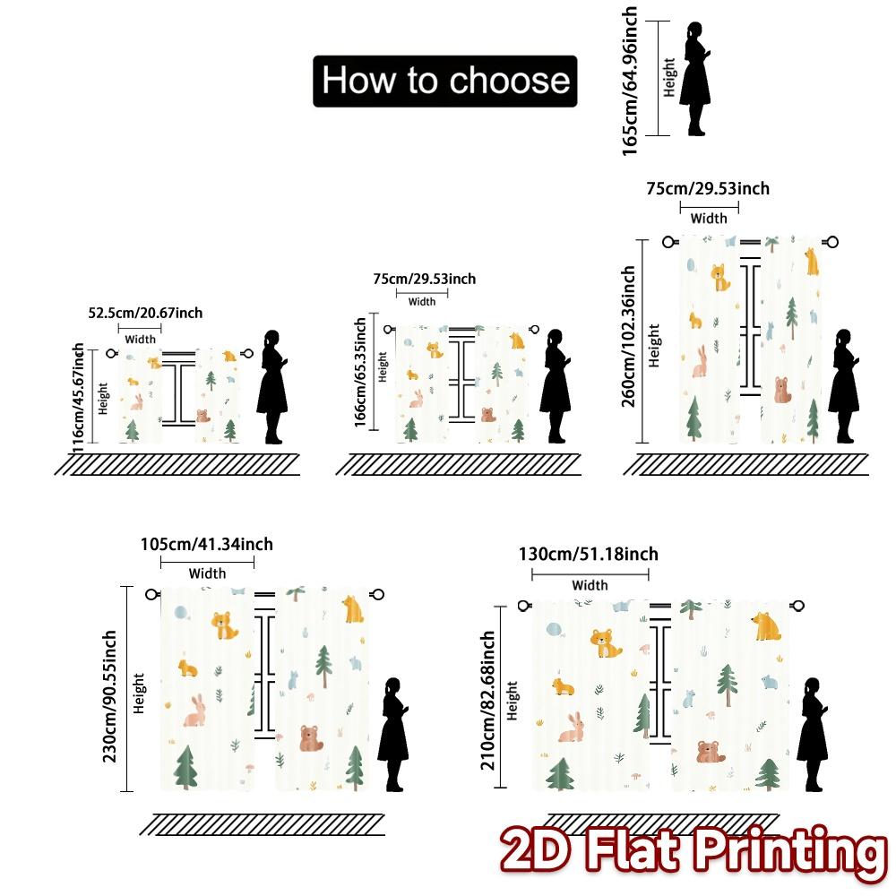 2pcs,Curtains Cute Forest Animals Woodland Theme (3) Modern Curtain Fabric Versatile Durable Polyester Curtains Festive Ldeal