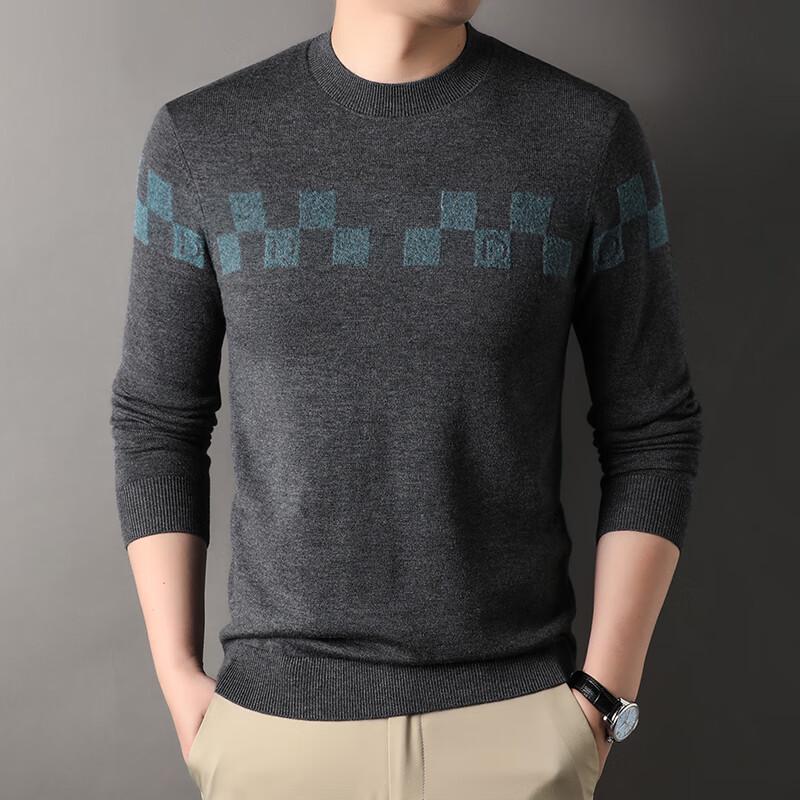 Men's Color-Block Plaid Wool Blend Knit Sweater