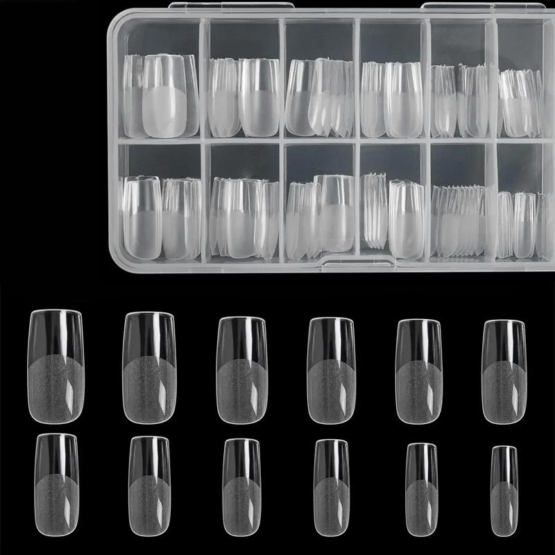 Square Nail Tips 120 Pcs Artificial Full Cover Soft Clear Gel Tips 12 Sizes Sharp False Nails for Nail Extension