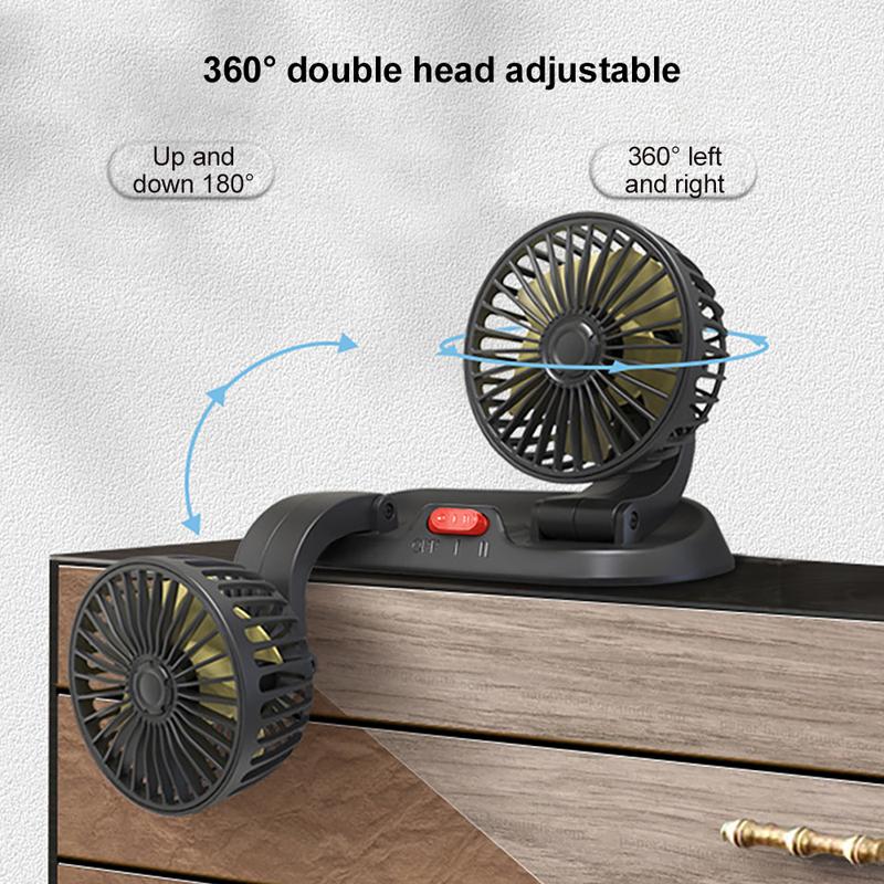 Ventilador de coche de 5 V, 12 V y 24 V, ventilador de refrigeración para coche, ventilador de coche USB de doble cabezal, 2 velocidades, ventilador de aire enfriador automático ajustable, accesorios para coche, regulación del viento