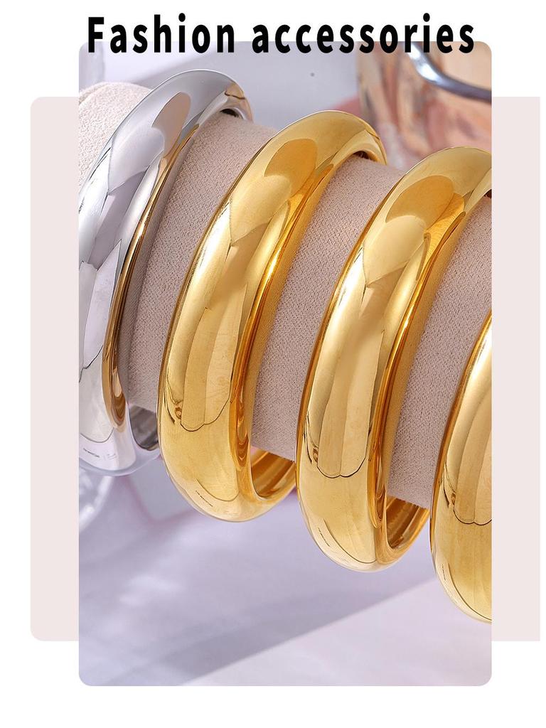 INS Style 18K Gold Plated Crescent C-Shaped Polished Titanium Steel Bangle for Women