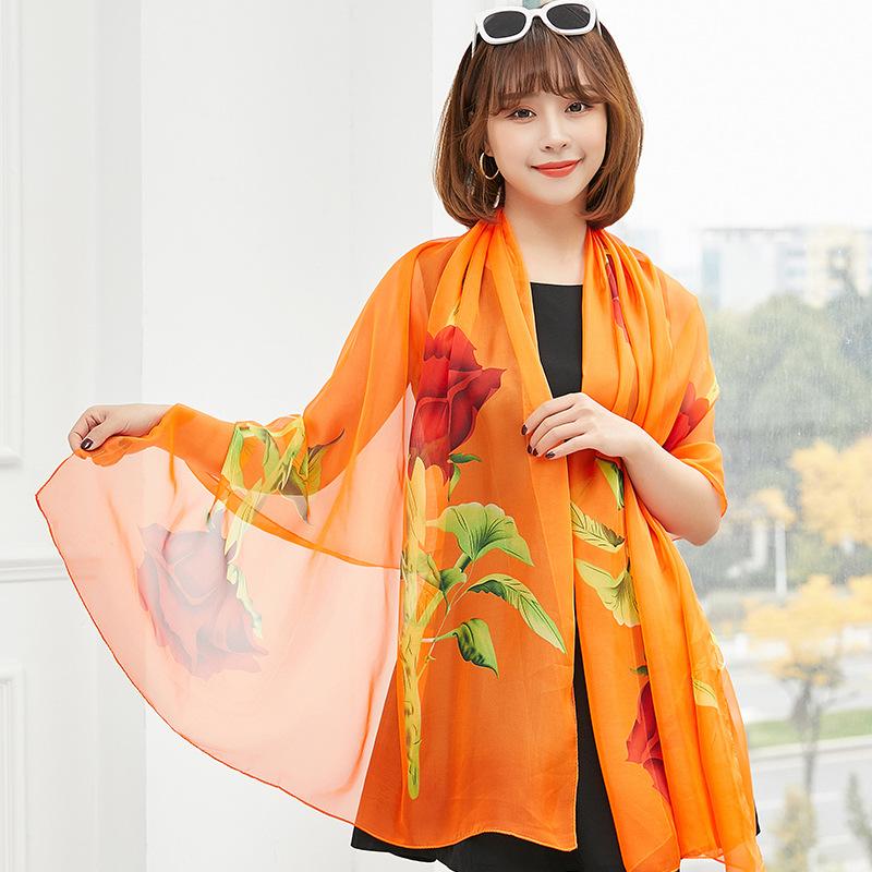 გაზაფხული/ზაფხული ახალი ქალის აბრეშუმის შარფი 90 * 90 სმ სიმულირებული აბრეშუმის ტილო კვადრატული შარფი მოდური პრინტიანი დიდი კვადრატული შარფი პროფესიონალური შარფი