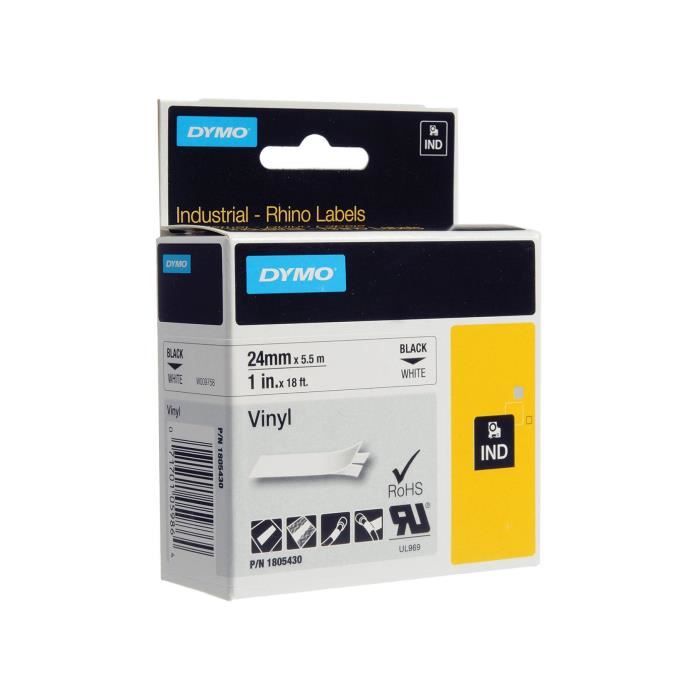 DYMO Rhino - Bandă etichete industriale vinil 24mm x 5.5m - Negru pe Alb